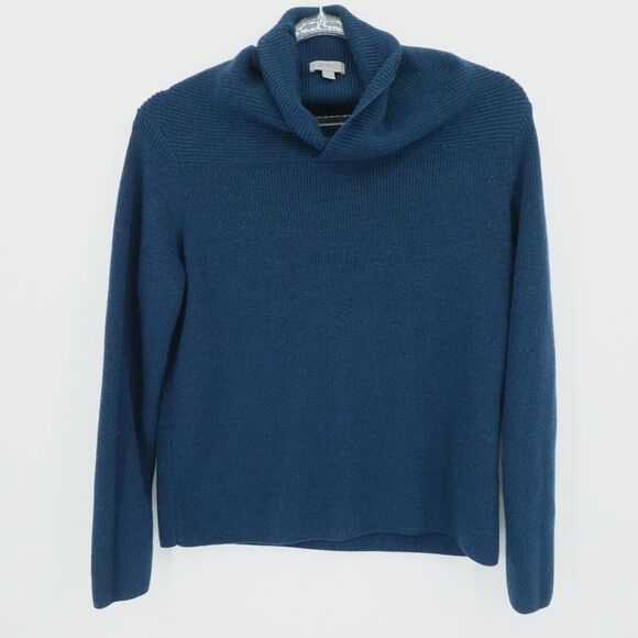 COS Sweater Adult Large Navy Blue Shawl Collar Ribbed Wool Preppy Designer Heavy - Picture 1 of 11